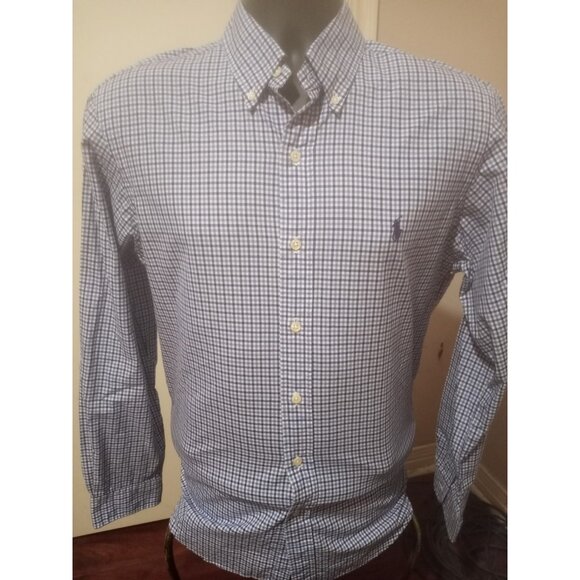 Ralph Lauren Shirt Men’s Medium M Blue White Gingham Check Button Down Blue Pony - Picture 1 of 12